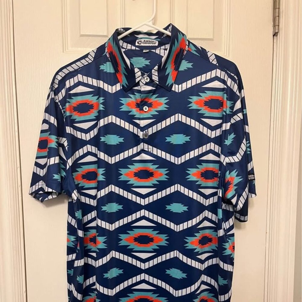 Mens Sz Lrg Raised By Coyotes Polo shirt